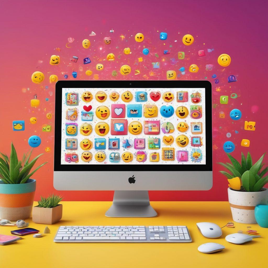 A cheerful and colorful digital workspace showcasing a computer screen displaying various emulators, surrounded by playful graphics of joyful emojis and cheerful icons, with vibrant colors radiating around to evoke a sense of happiness and creativity. The background features abstract patterns that suggest a lively environment, emphasizing the theme of joyful testing. super-realistic. vibrant colors. 3D.